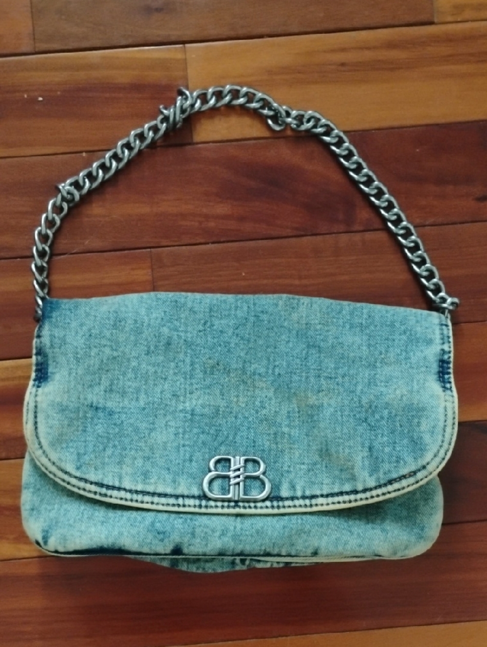 Denim Chain-Handle Shoulder Bag